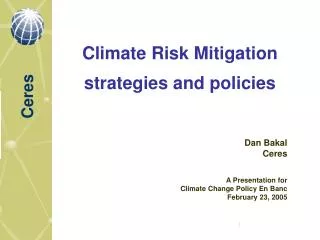 Climate Risk Mitigation strategies and policies