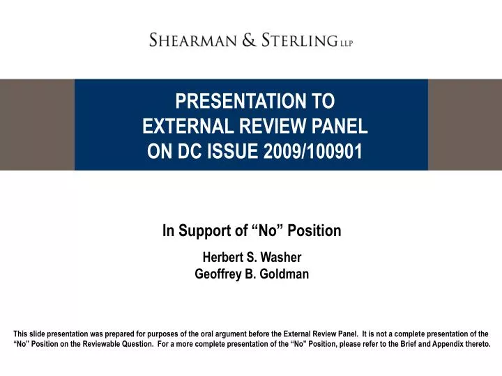 presentation to external review panel on dc issue 2009 100901