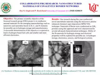 COLLABORATIVE/FRG RESEARCH: NANO-STRUCTURED MATERIALS OF COVALENTLY BONDED NETWORKS Raj N. Singh and P. Boolchand Unive