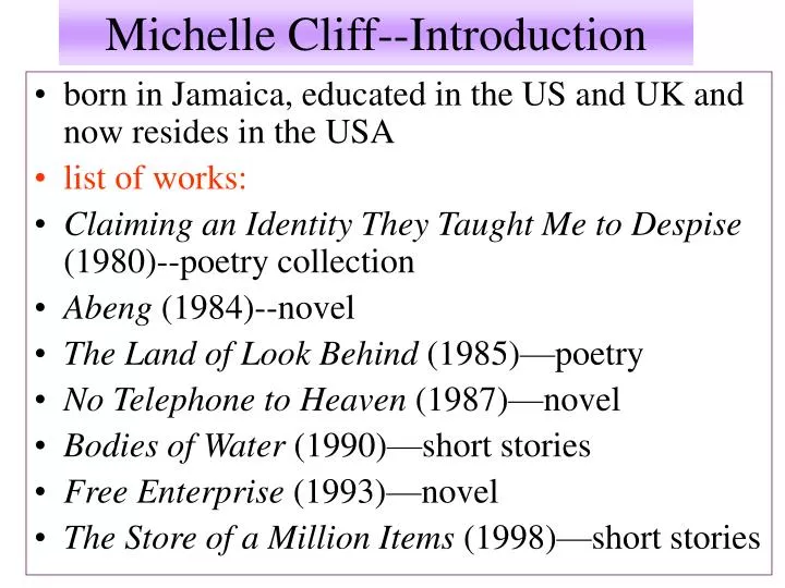 michelle cliff introduction