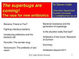 The superbugs are coming! T he race for new antibiotics