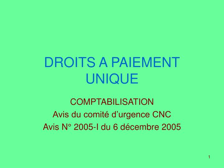 droits a paiement unique