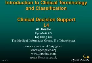 Introduction to Clinical Terminology and Classification Clinical Decision Support L4