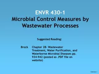 ENVR 430-1 Microbial Control Measures by Wastewater Processes