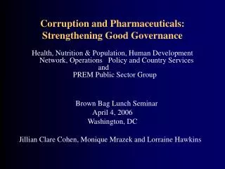 Corruption and Pharmaceuticals: Strengthening Good Governance