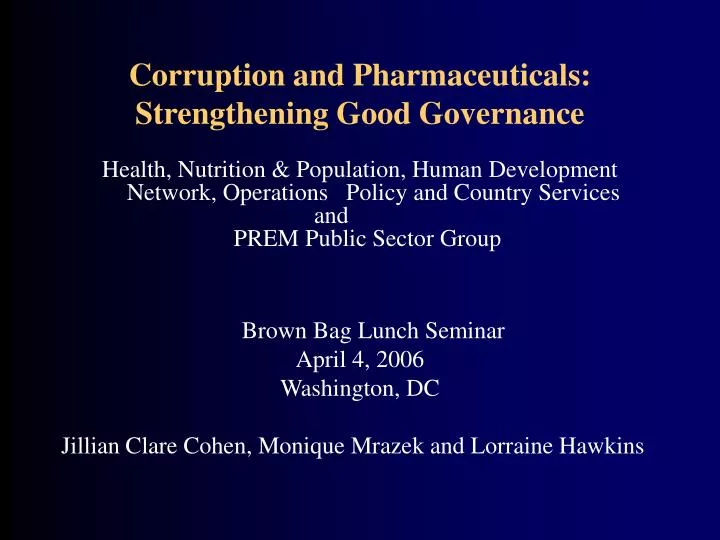 corruption and pharmaceuticals strengthening good governance