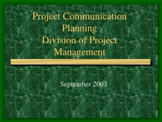 Project Communication Planning Division of Project Management