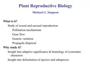 Plant Reproductive Biology Michael G. Simpson