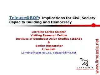 Teleuse@BOP : Implications for Civil Society Capacity Building and Democracy
