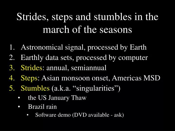 strides steps and stumbles in the march of the seasons