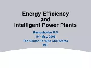 Energy Efficiency and Intelligent Power Plants