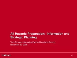 All Hazards Preparation: Information and Strategic Planning