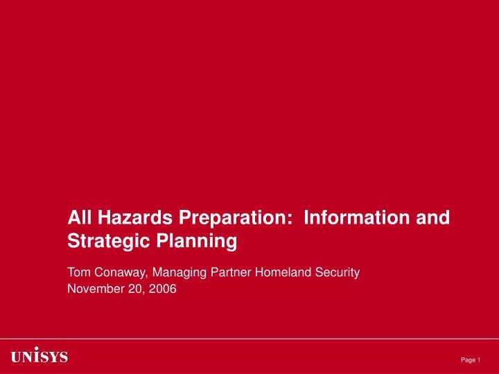 all hazards preparation information and strategic planning