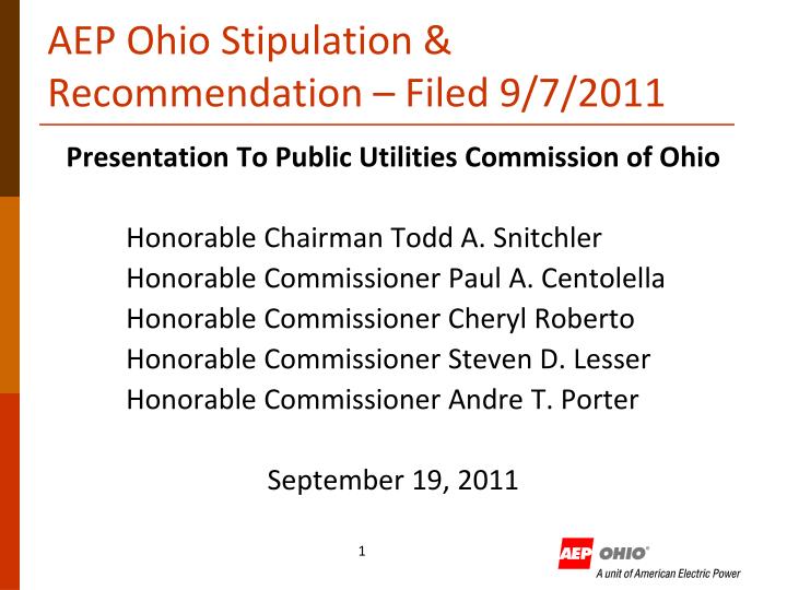 aep ohio stipulation recommendation filed 9 7 2011