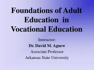 Foundations of Adult Education in Vocational Education
