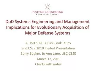 DoD Systems Engineering and Management Implications for Evolutionary Acquisition of Major Defense Systems
