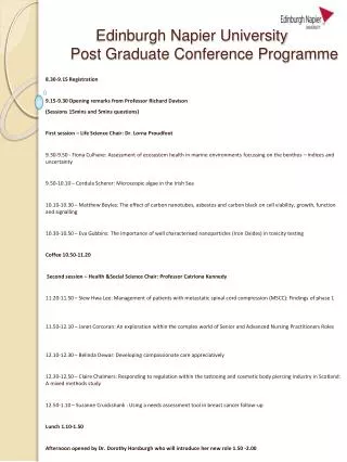 Edinburgh Napier University Post Graduate Conference Programme
