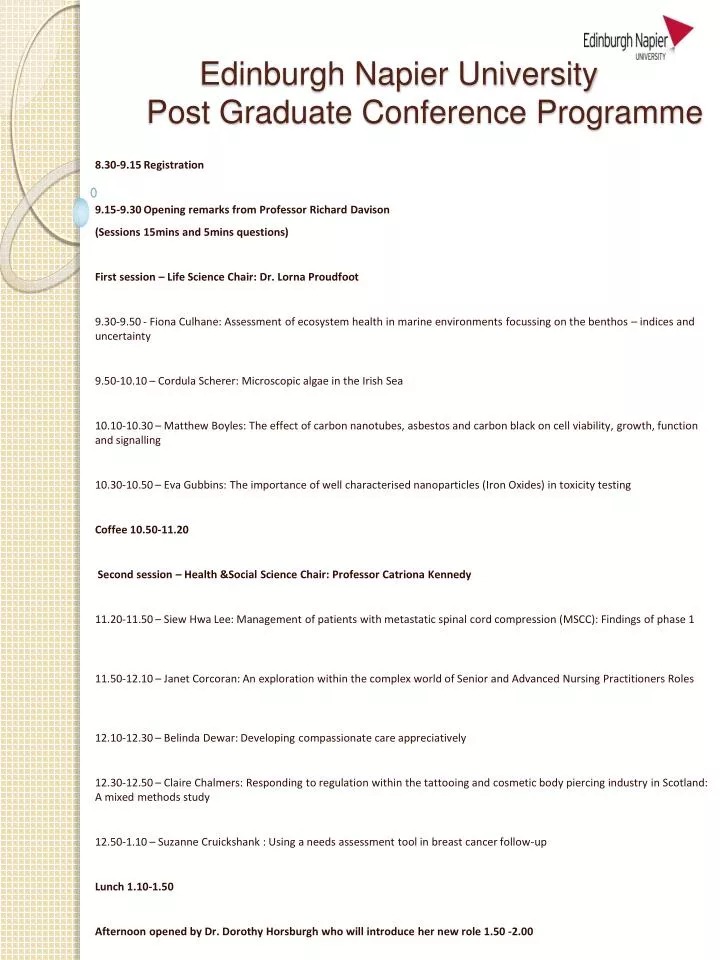 edinburgh napier university post graduate conference programme