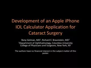 Development of an Apple iPhone IOL Calculator Application for Cataract Surgery