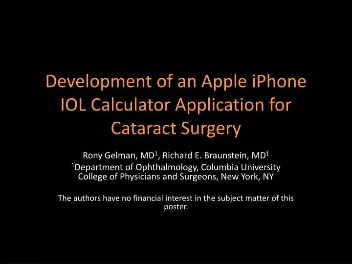 development of an apple iphone iol calculator application for cataract surgery