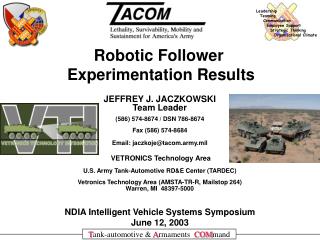 NDIA Intelligent Vehicle Systems Symposium June 12, 2003