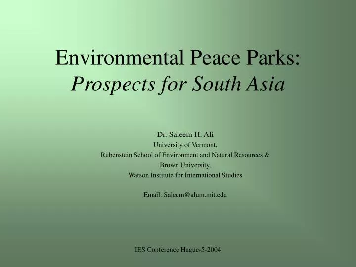 environmental peace parks prospects for south asia