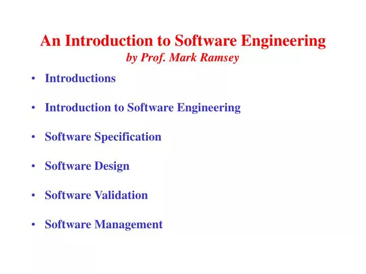 an introduction to software engineering by prof mark ramsey