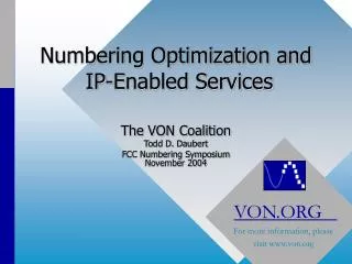 numbering optimization and ip enabled services