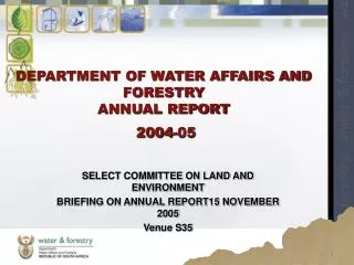 DEPARTMENT OF WATER AFFAIRS AND FORESTRY ANNUAL REPORT 2004-05