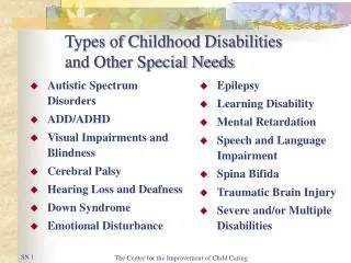 Types of Childhood Disabilities and Other Special Needs