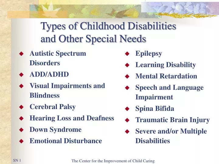 types of childhood disabilities and other special needs