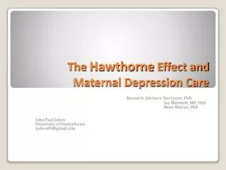 The Hawthorne Effect and Maternal Depression Care