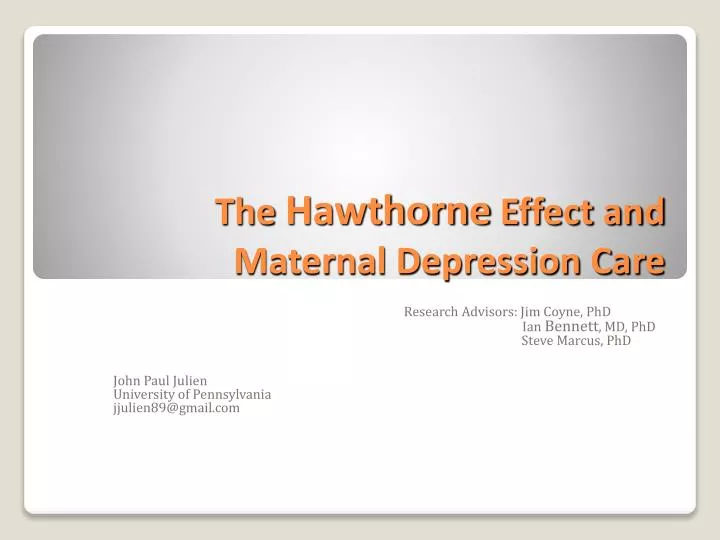 the hawthorne effect and maternal depression care