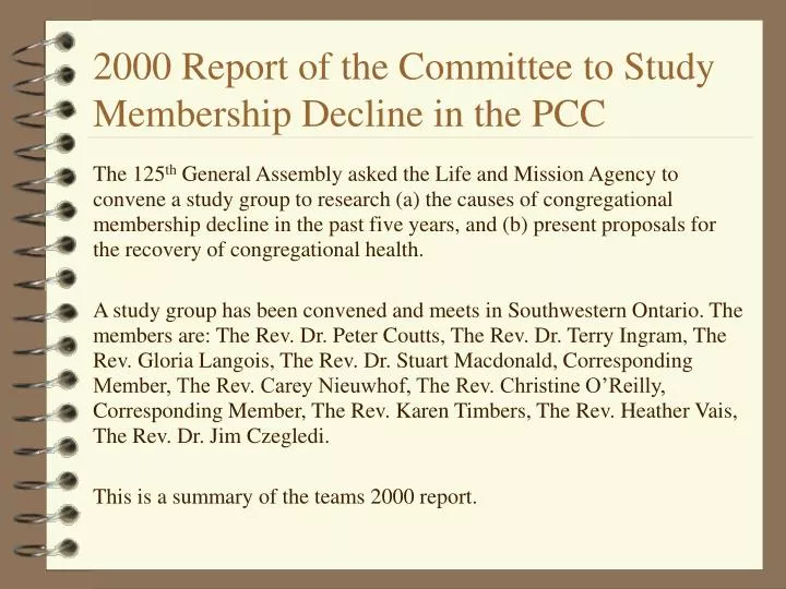 2000 report of the committee to study membership decline in the pcc