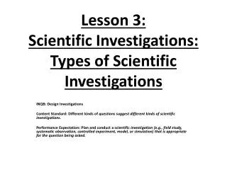 Lesson 3: Scientific Investigations: Types of Scientific Investigations