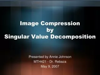 Image Compression by Singular Value Decomposition