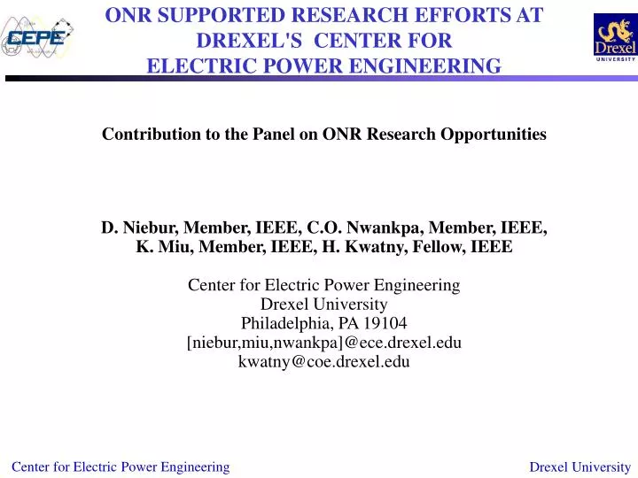 onr supported research efforts at drexel s center for electric power engineering