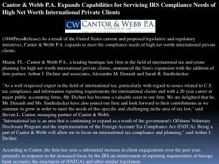 cantor & webb p.a. expands capabilities for servicing irs co