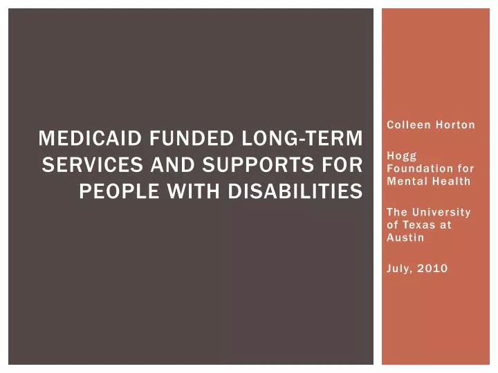 medicaid funded long term services and supports for people with disabilities