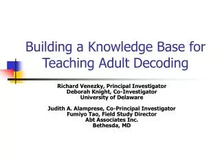 Building a Knowledge Base for Teaching Adult Decoding
