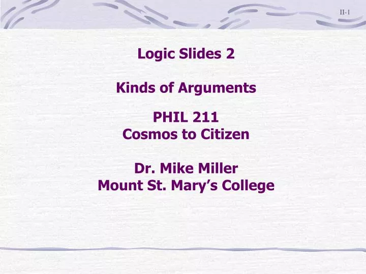 phil 211 cosmos to citizen dr mike miller mount st mary s college