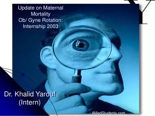 Update on Maternal Mortality Ob/ Gyne Rotation: Internship 2003
