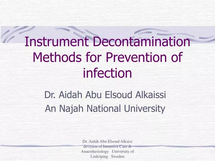 instrument decontamination methods for prevention of infection