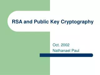RSA and Public Key Cryptography