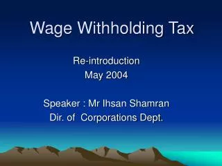 Wage Withholding Tax