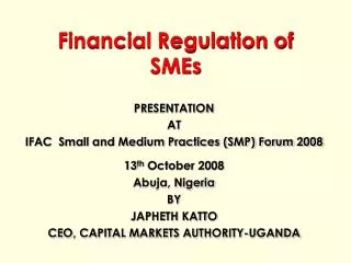 Financial Regulation of SMEs