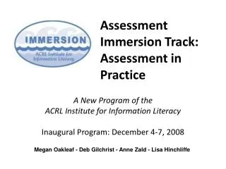 Assessment Immersion Track: Assessment in Practice