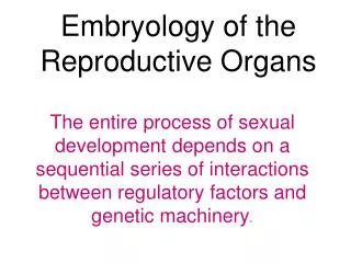 Embryology of the Reproductive Organs