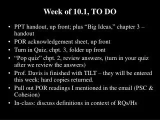 Week of 10.1, TO DO