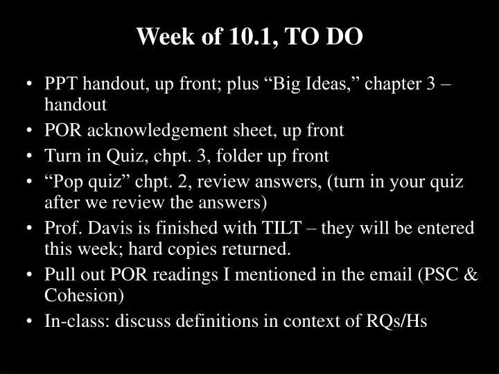 week of 10 1 to do